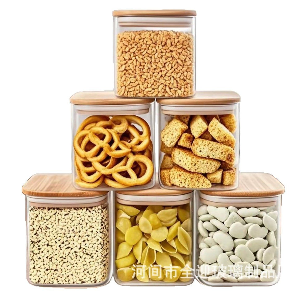 Square Glass Sealed Jar Set for Kitchen Storage