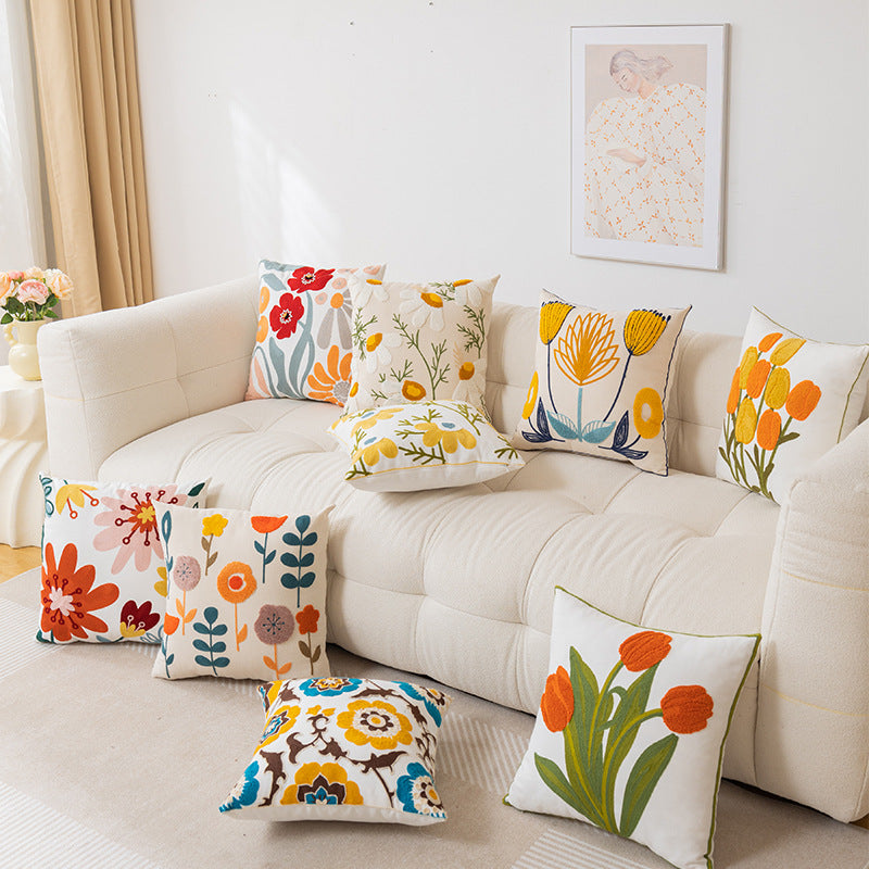 Embroidered Daisy Pillowcase – Sofa Decorative Cushion Cover