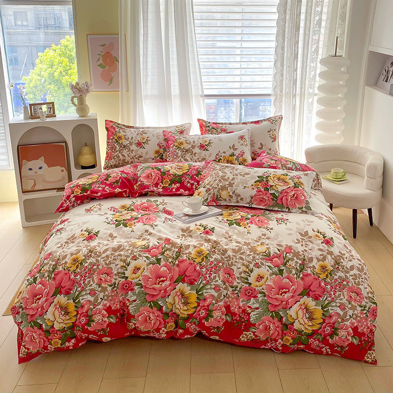 Wholesale Washed Cotton Bedding Set – Printed 3/4 Piece Single & Double Bed Set for Dormitory, Home, and Export Use