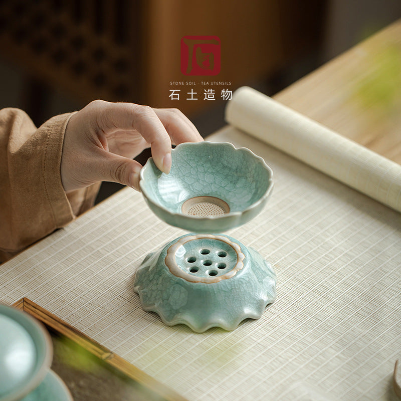 Ceramic Ru Kiln Ice Flower Glaze Tea Filter & Separator