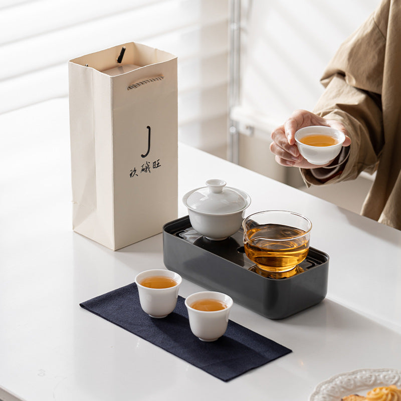 Dehua White Porcelain Portable Travel Tea Set