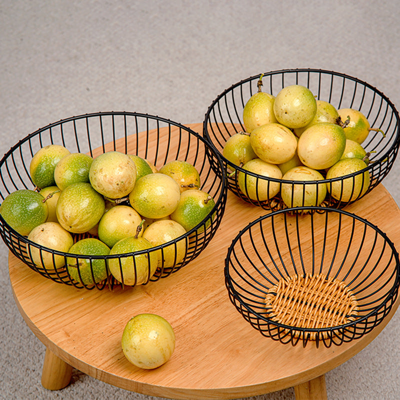 Rattan and Iron Fruit and Snack Storage Basket