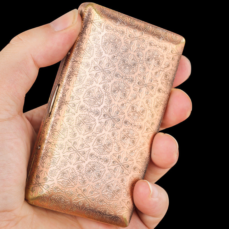 Double Gun Long Thin Copper Cigarette Case 20 Pack Men Metal
