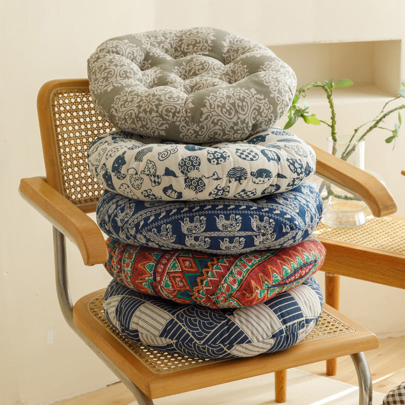 Cotton Linen Futon Round Cushion for Floor Seating