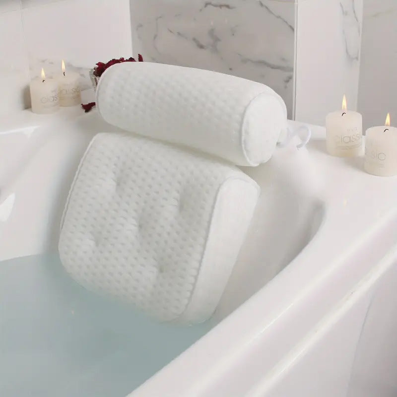 3D Mesh Bath Pillow with Suction Cup Non-Slip Washable