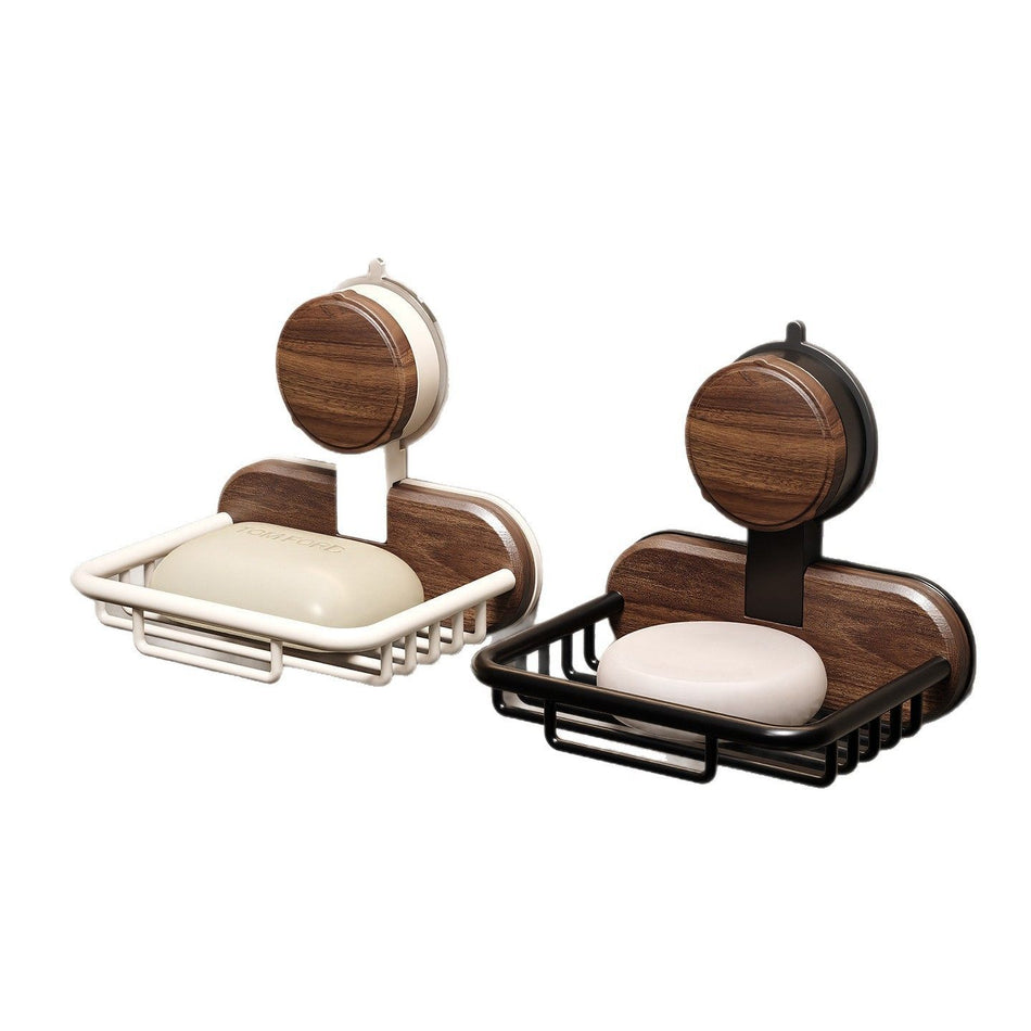 Punch-Free Wall-Mounted Walnut Soap Storage Box Rack