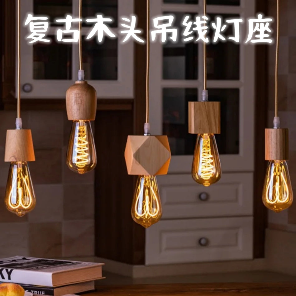 Post-Modern Minimalist Wooden E27 Lamp Holder Chandelier