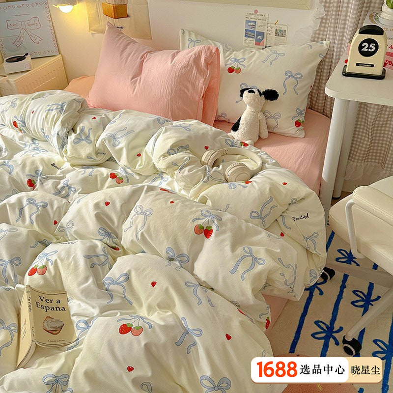 Cartoon Dormitory Cotton Bedding Set