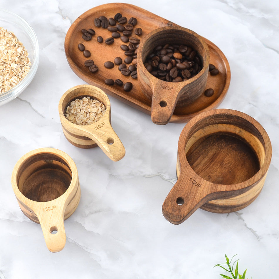 Acacia Wood 4-Piece Measuring Cup and Spoon Set for Baking