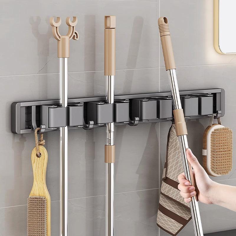 Wall-Mounted Non-Perforated Mop & Broom Clip