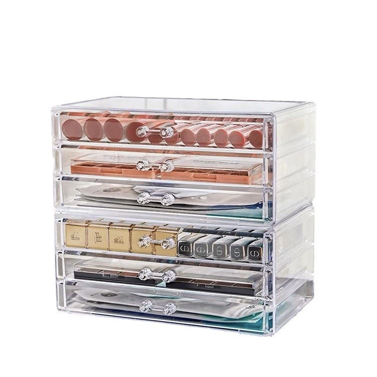 Transparent Acrylic Cosmetic Storage Box – Drawer Lipstick Organizer for Skincare, Eye Shadow, Air Cushion, Desktop Display Rack