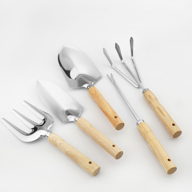 Stainless Steel Gardening Shovel Set – 5-Piece with Wood