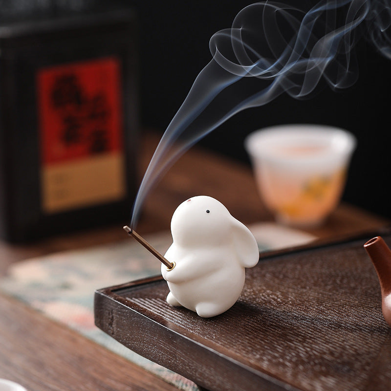 Cute Little Rabbit Ceramic Incense Holder Tea Ceremony
