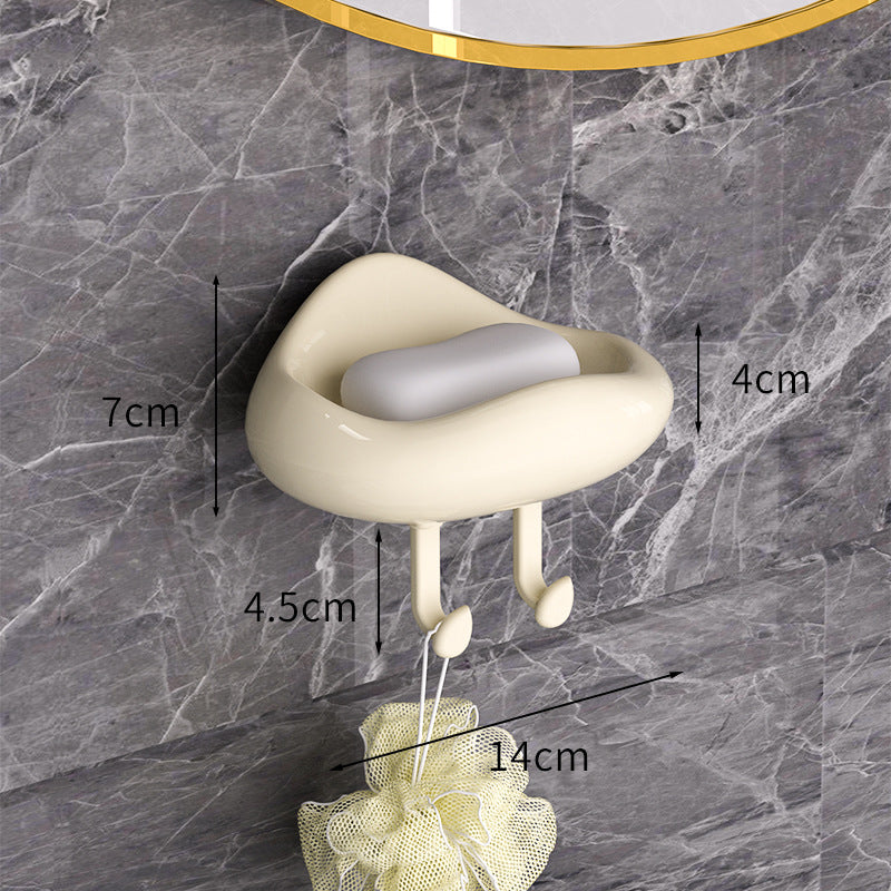 Wall-Mounted Soap Box with Hooks & Drain