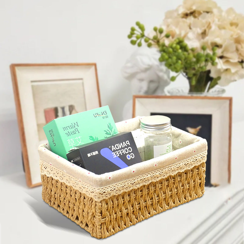 Rattan Woven Paper Rope Basket | Household Organizer Box