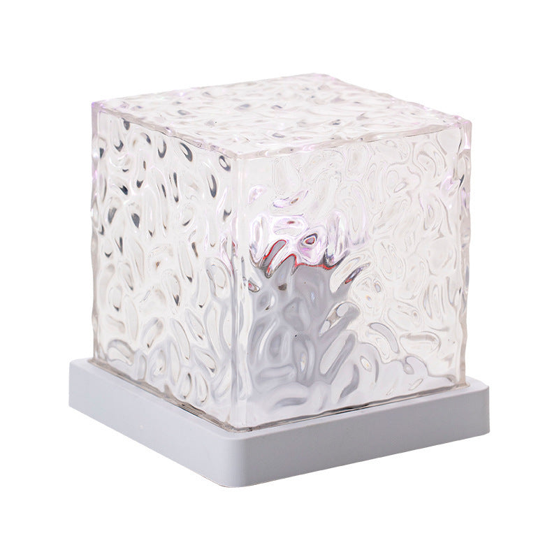 Square Water Ripple Flame & Aurora Lamp – Romantic Bedside Light