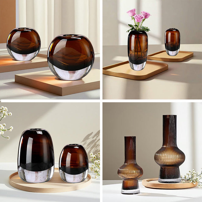 Tongshengyuan Vintage Glass Vase – High-End Decorative Vase for Living Room & Water-Cultured Flower Arrangements