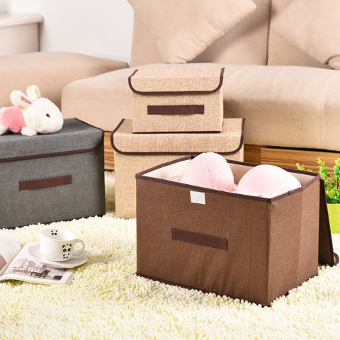 2-Piece Cotton Linen Storage Boxes – Buckle & Foldable
