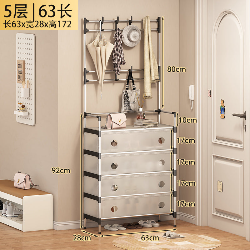 Dustproof Indoor Shoe & Hat Rack with Coat Hooks