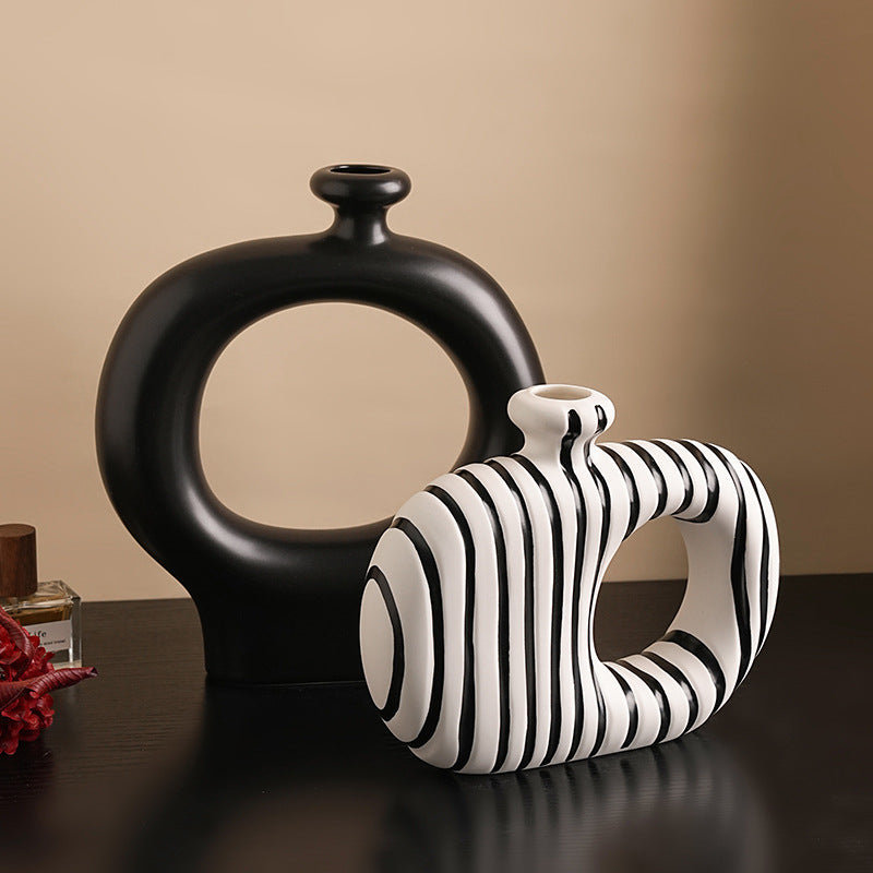 Behanmei Black & White Striped Ceramic Vase