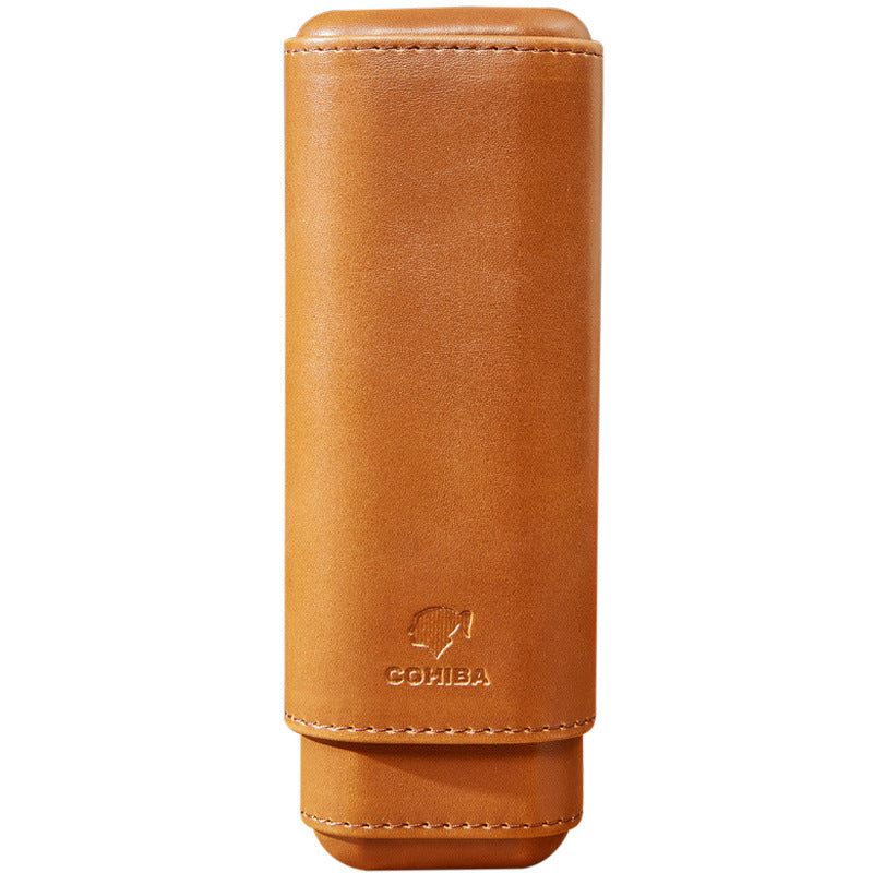 Cow Leather Cedar Wood Cigar Protective Travel Case
