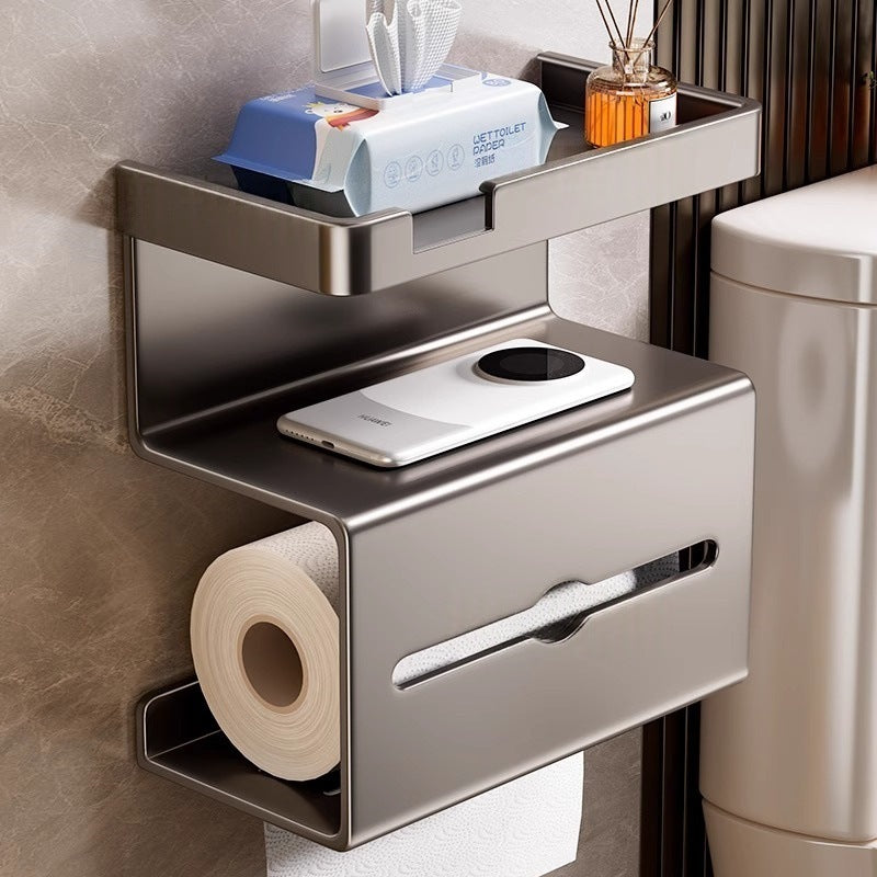 Punch-Free Wall-Mounted Bathroom Paper Towel Holder Rack