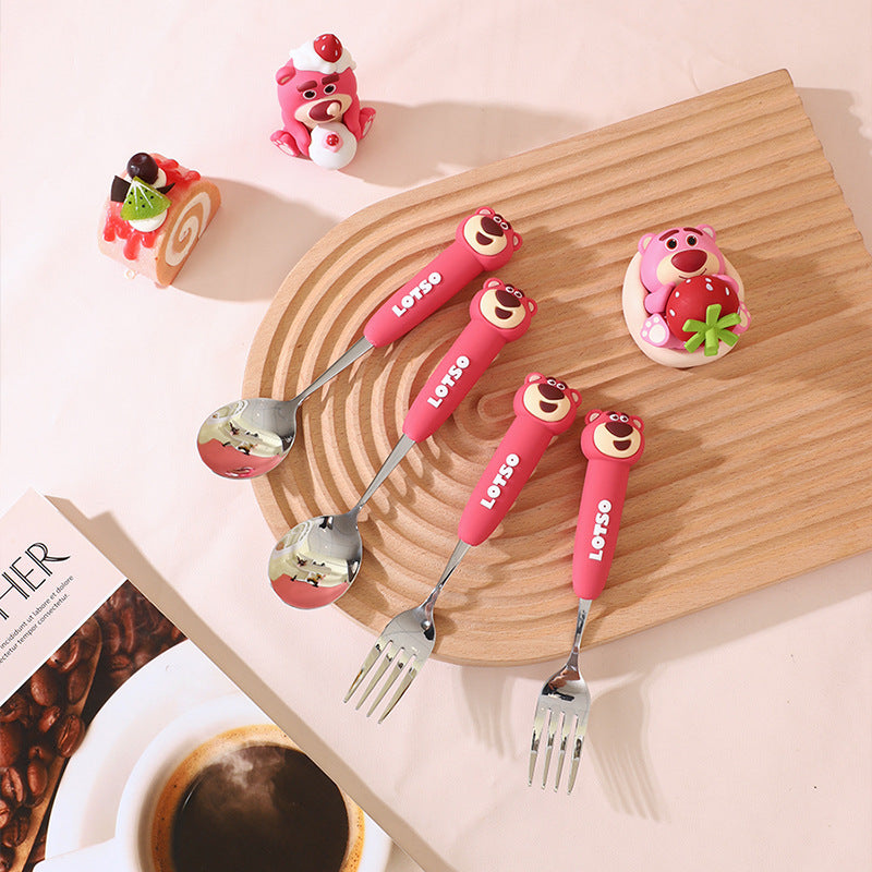 Strawberry Bear Kids Spoon & Fork Set – 304 Steel