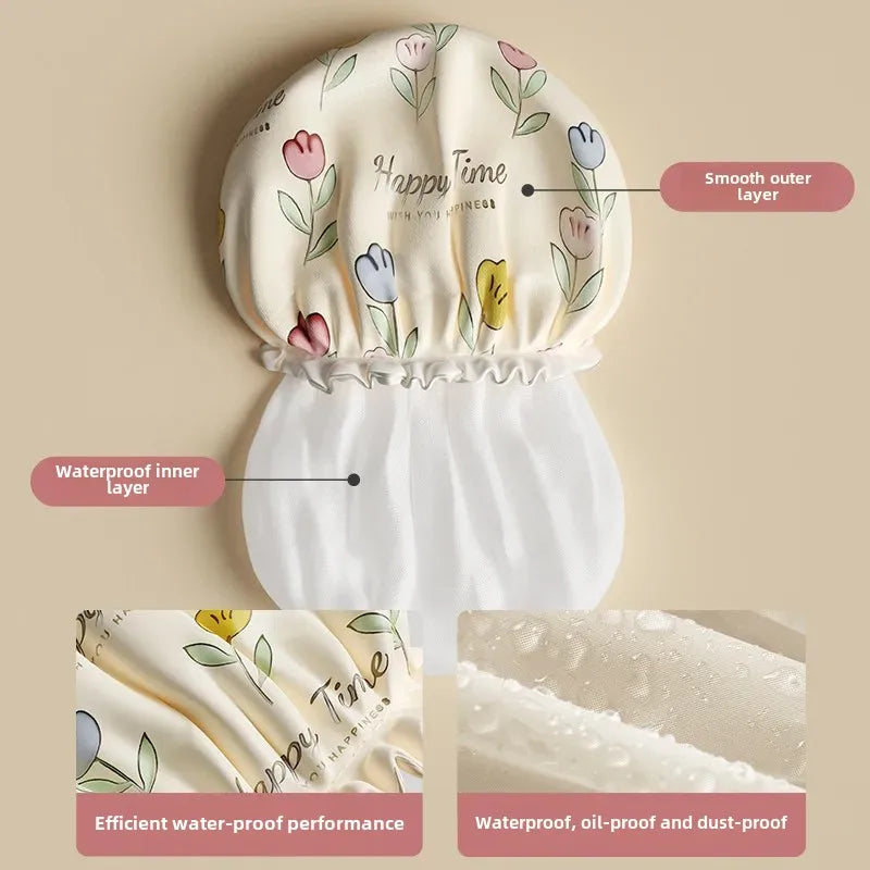 Waterproof Double-Layer Women’s Shower Cap Oil-Proof