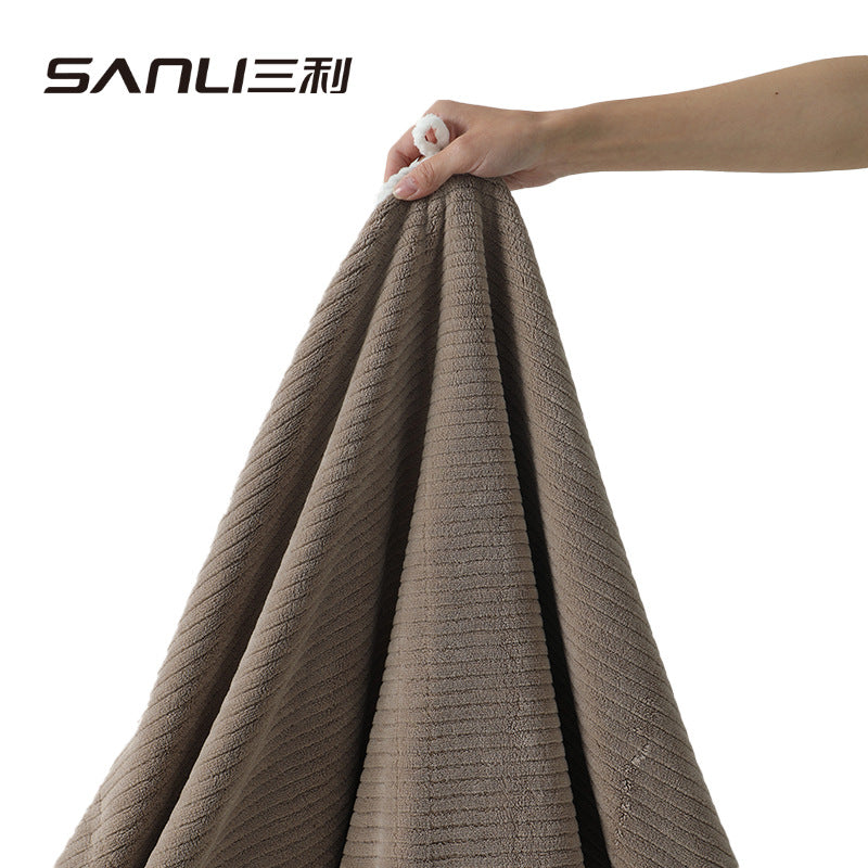 Sanli Thick Striped Coral Fleece Bath Towel – Wrap-Style