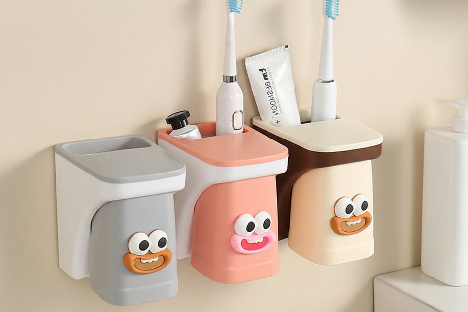 Cute Wall-Mounted Cartoon Mouthwash Toothbrush Cup