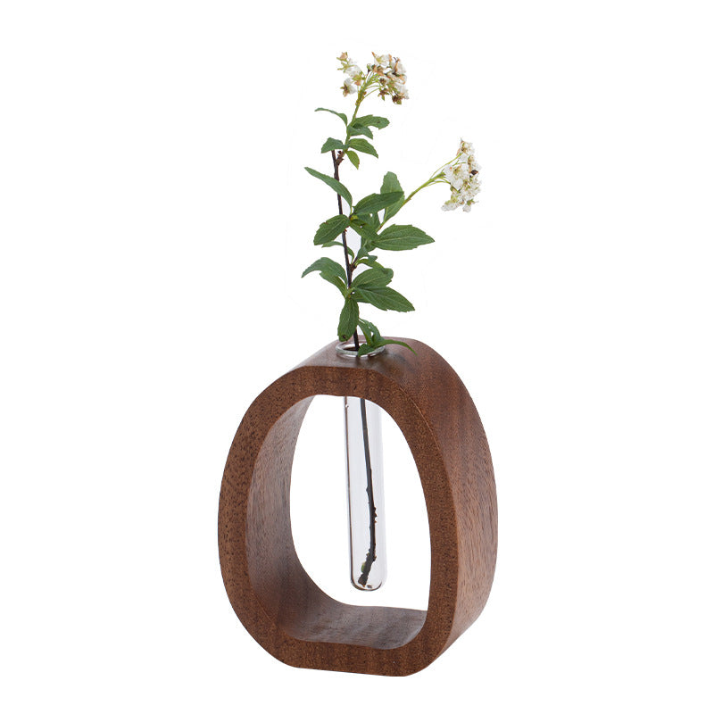 Wabi-Sabi Solid Wood Flower Vessel – High-End Retro Decorative Vase for Hydroponic & Desktop Green Plant Arrangements