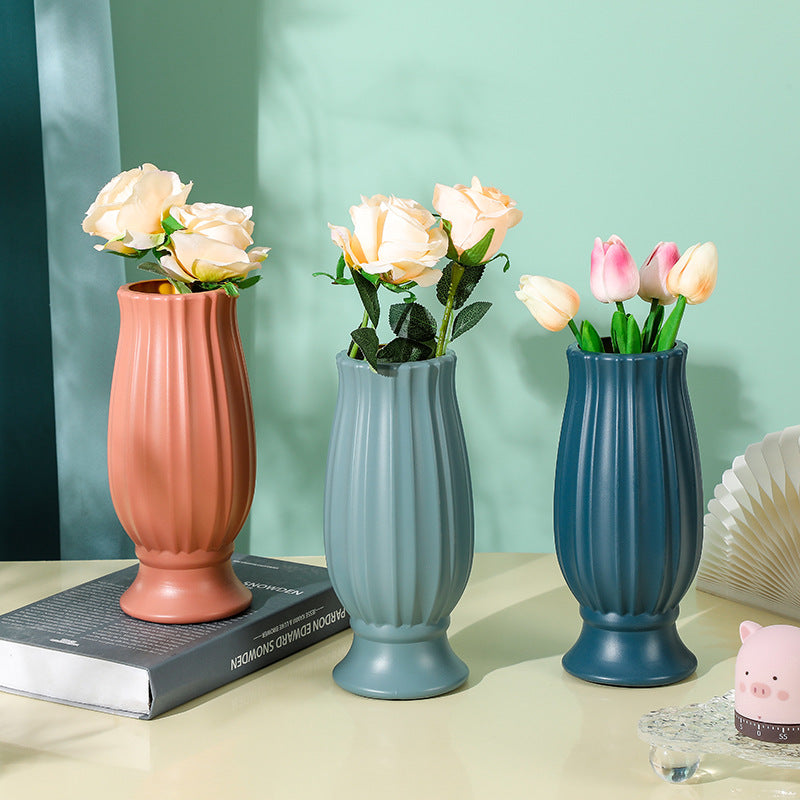 Creative Straight Plastic Vase – Imitation Glaze Flower Pot, No Deformation