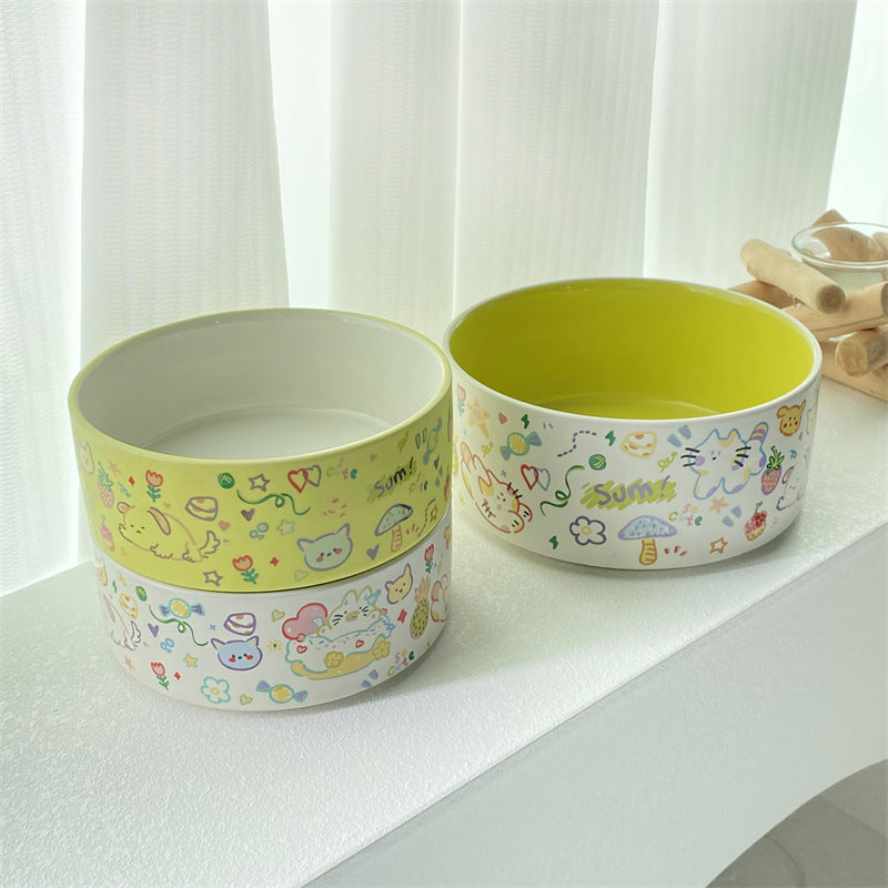 Two-Tone Graffiti Ceramic Pet Bowl – Anti-Knock Cat & Dog Food Bowl Nepal