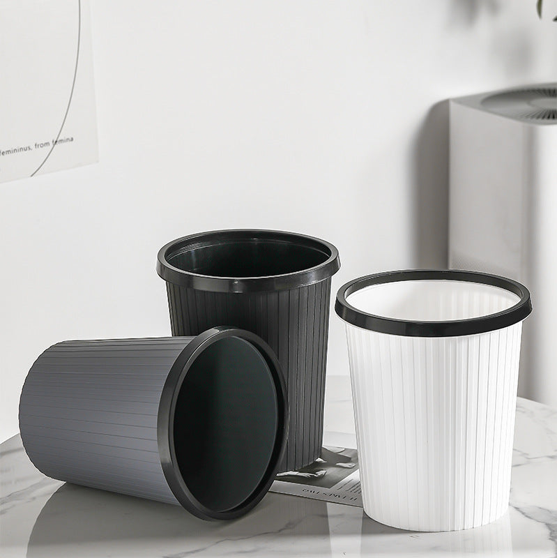 Striped Lidless Trash Bin with Ring Support