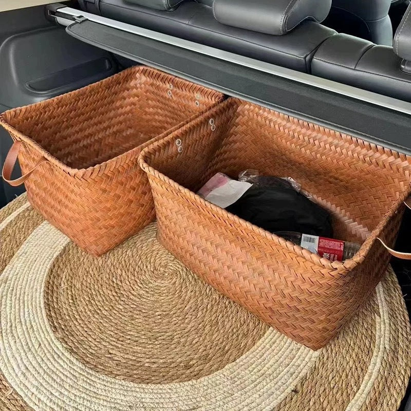Retro Rattan Storage Basket | Handmade Multi-Use Organizer