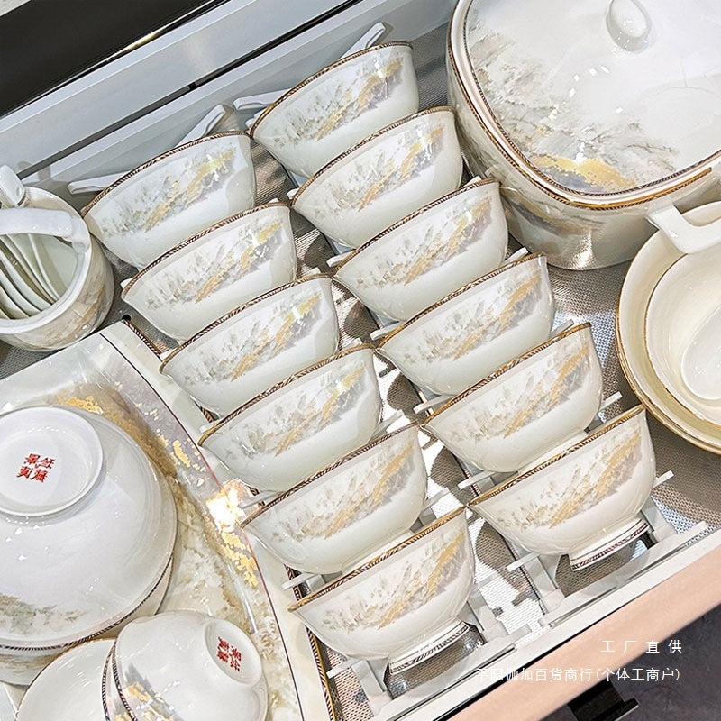 2025 Luxury Ceramic Dish Set – Bowls, Plates & Chopsticks