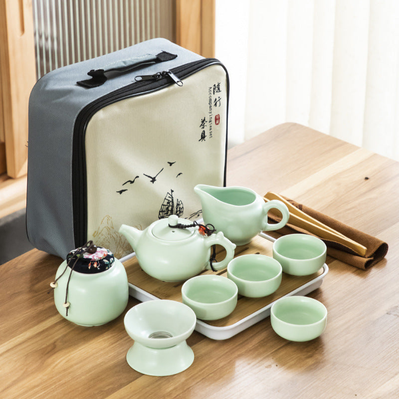 Portable Outdoor Kung Fu Ceramic Tea Set – 1 Pot 4 Cups