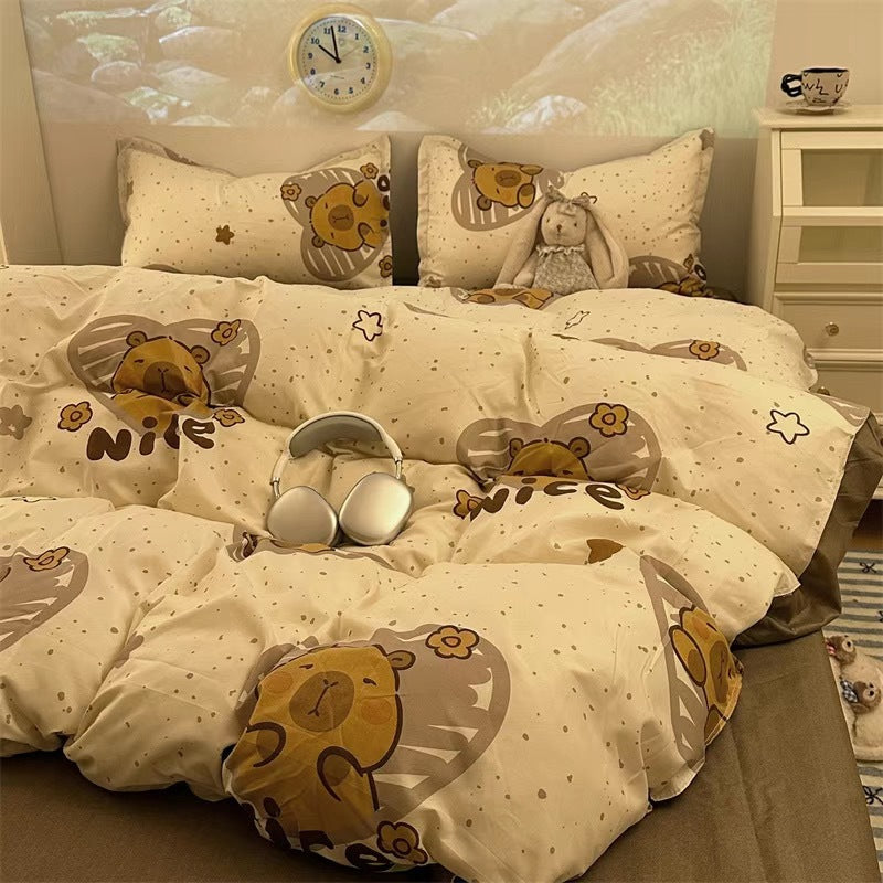 Cream Wind Washed Cotton Four-Piece Set
