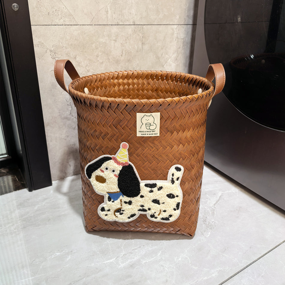 Rattan-Like Laundry Basket | PU Handle Storage Organizer