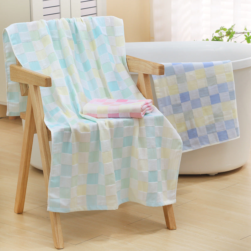 Double-Layer Colorful Gauze Bath Towel – 70x140cm Kids’ & Adults’ Quick-Dry Towel