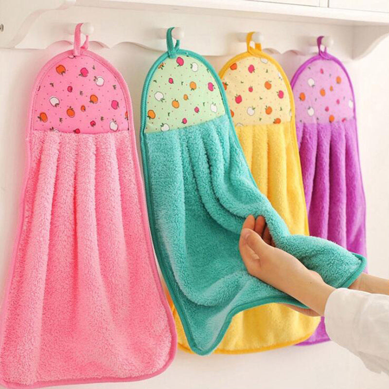 Cute Hanging Kitchen Towel – Coral Fleece Hand Cloth, Super Absorbent, Thickened Handkerchief for Kitchen & Bathroom
