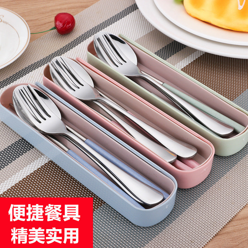 Portable Steel Cutlery Set – 3 Pcs with Pull-Out Box