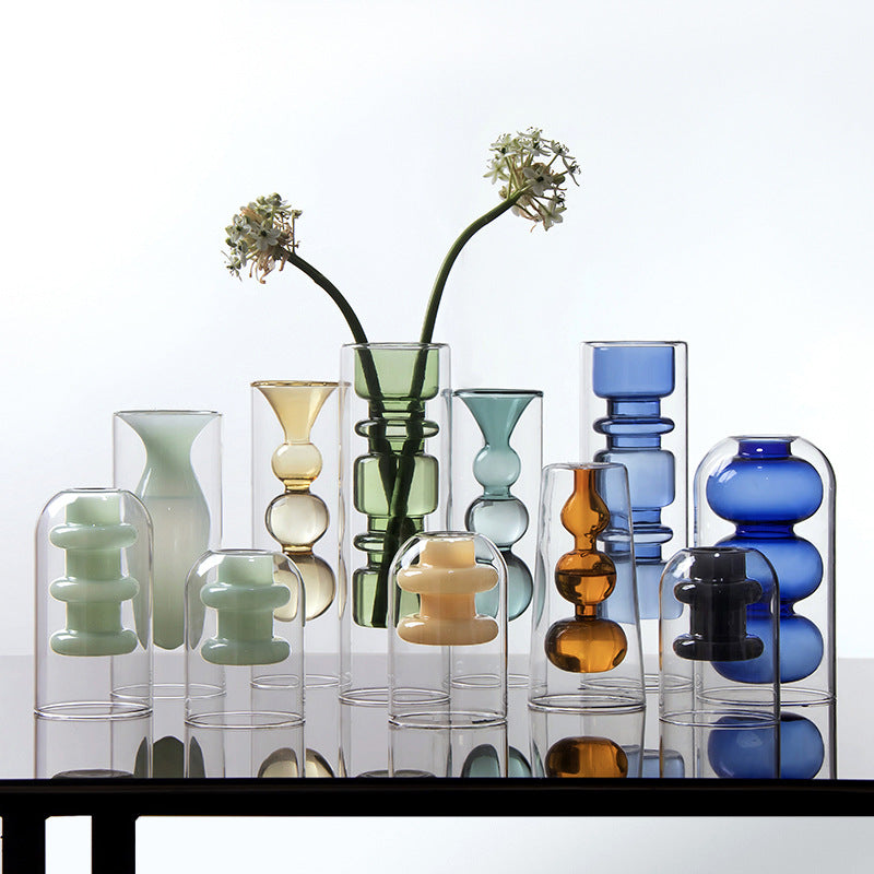 European-Style Double-Layer Inner-Knot Glass Vase – Creative Decorative Vase for Home & Hydroponic Flower Arrangements