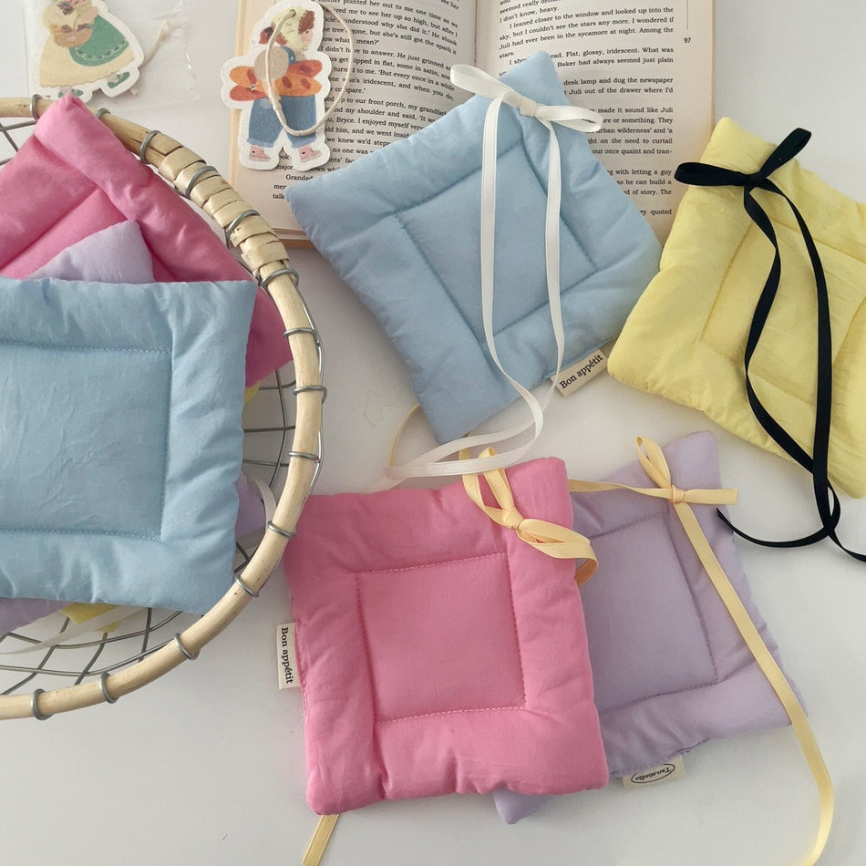 Cute Quilted Bow Ribbon Coaster | Aesthetic Fabric Bowl Mat & Table Décor