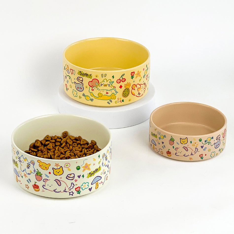 Cute Graffiti Ceramic Cat & Dog Bowl – Anti-Knock & Anti-Black Chin Nepal