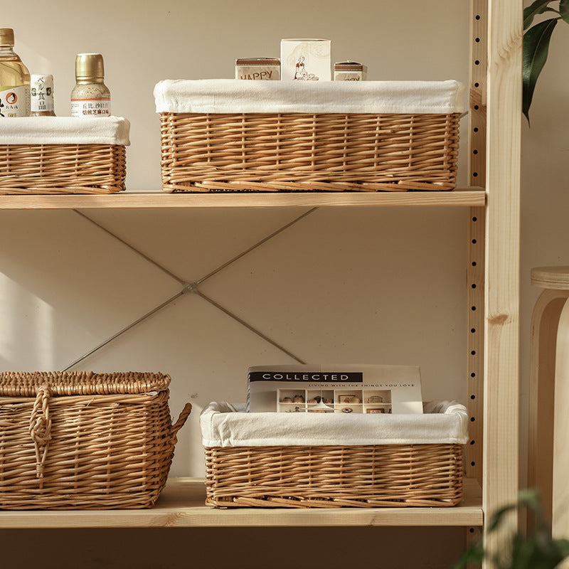 Rattan and Fabric Desktop Storage Basket