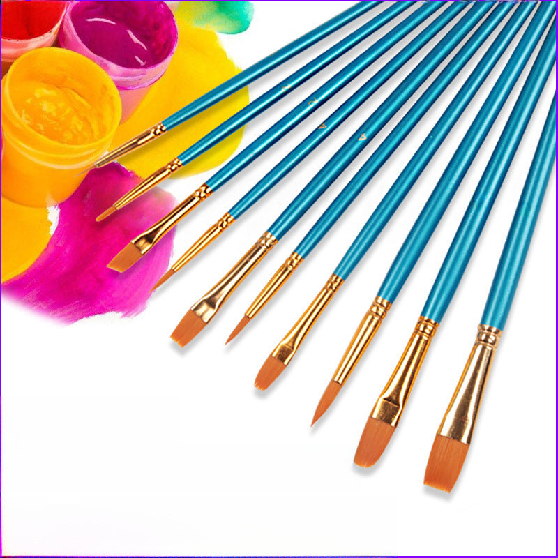 10-Piece Nylon Watercolor & Oil Painting Brush Set – Red & Blue Rod
