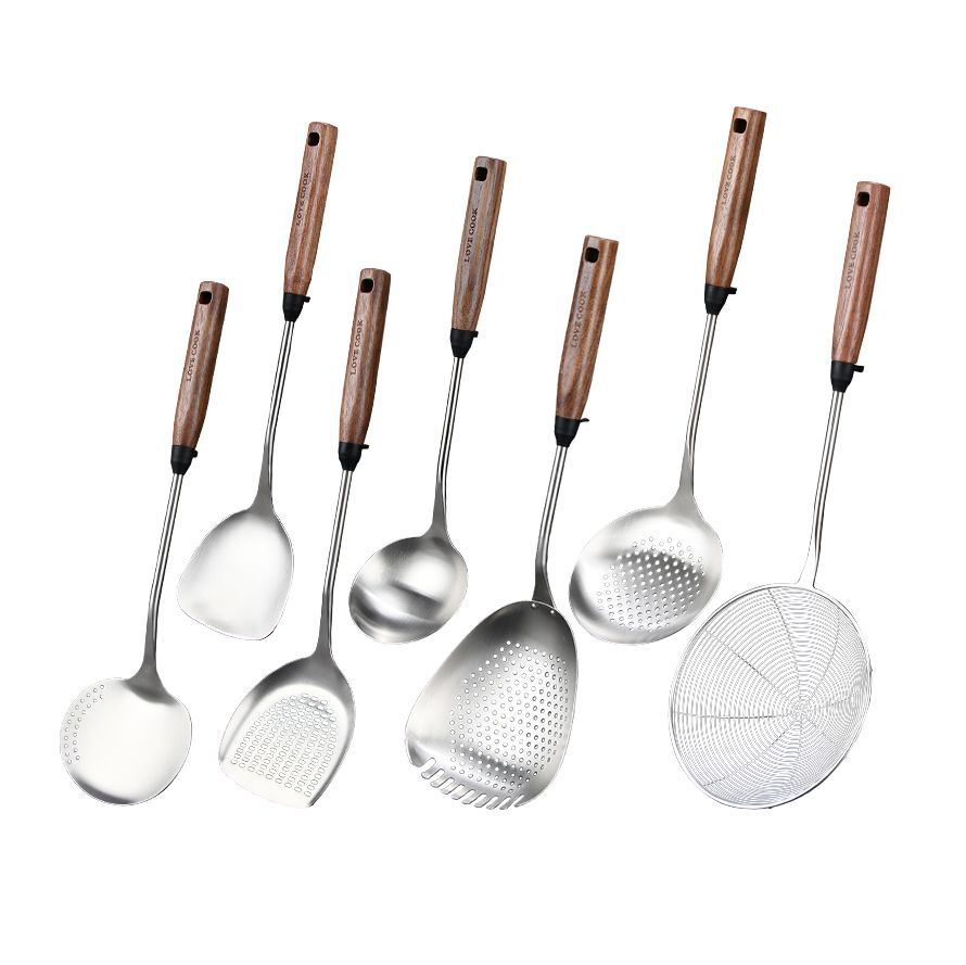 304 Stainless Steel Kitchen Utensil Set – Anti-Scald Wooden Handle Spatula, Soup Spoon & Colander for Household & Wholesale Nepal