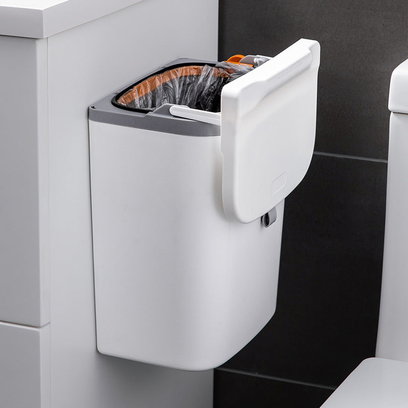 Wall-Mounted Trash Can with Lid & Storage Gap