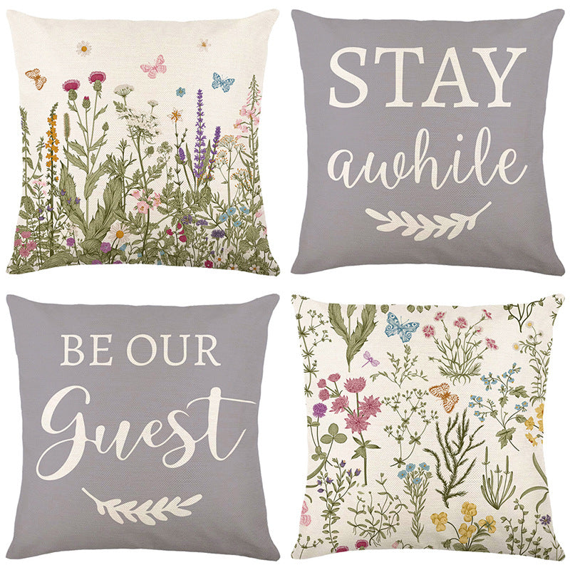 Spring Flower Linen Pillowcase – Printed Sofa Cushion Cover